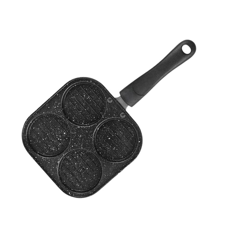 PANCA Non-Stick Grill Pan Mini Pan Uttapam Tawa Aluminum Multi Snack Maker 4 Cavity, Pancake Maker (Black, Pack of 1) - Image 4