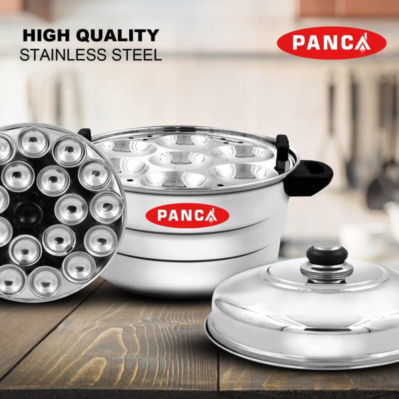 PANCA Idli Maker Stainless Steel Idli Cooker, Idli Steamer, Idly Pot, Dhokla Maker and Mini Idli Plate (Silver, 18 Idli, 18 Mini Idli, 5 Plate Idli Kadai) - Image 5