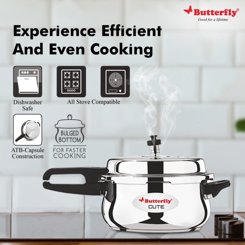 Butterfly Cute Ss Induction Compatible Outer Lid Stainless Steel Pressure Cooker With Glass Lid 3 liter, Silver - Image 5