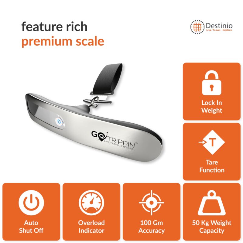 GoTrippin Weight Machine for Luggage - 50 kg capacity, Steel body, Lifetime replacement - Digital Portable Electronic Luggage Weighing Scale for home, travel, flights, bags and baggage (Silver, 50 kg) - Image 7