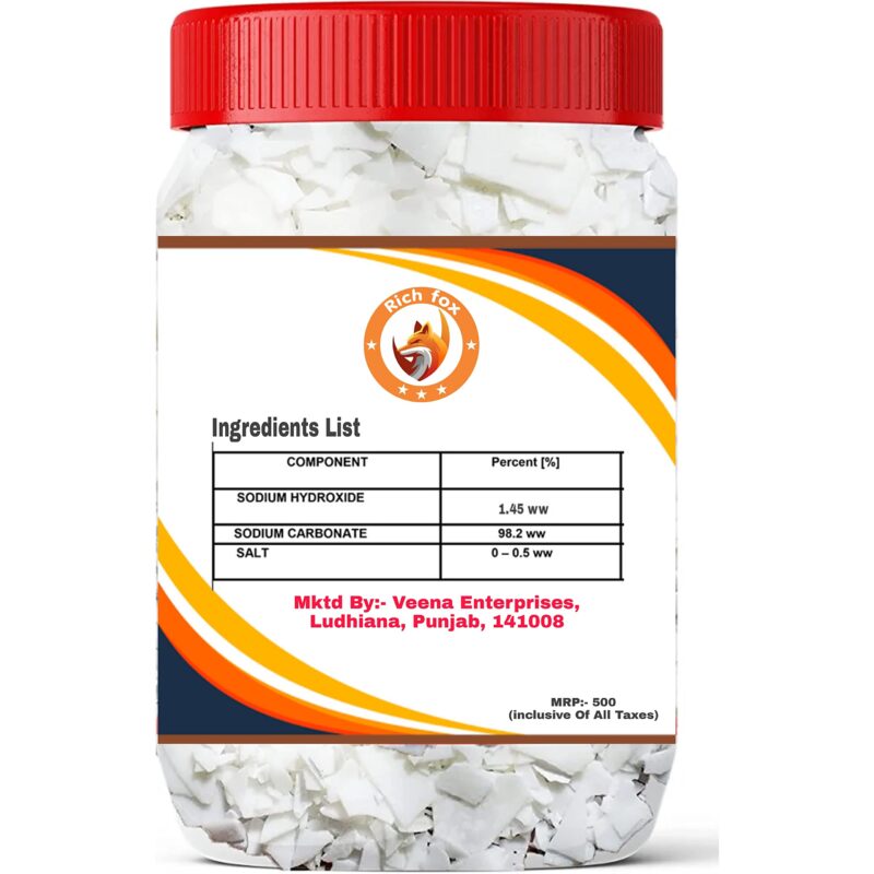 RICH FOX® Caustic Soda for Soap Making, Drain Cleaning, Chimney Cleaning– Fast-Acting Formula to Clear Blockages Instantly – Best Chimney & Drain Cleaner Flakes and Soap Making Flakes- 450 Grams - Image 8