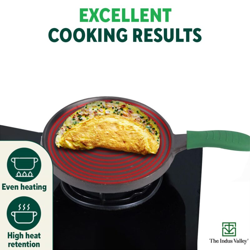 The Indus Valley Pre-Seasoned Cast Iron Tawa for Dosa/Chapathi with Silicone Grip | 25.5cm/10 inch, 2.1kg | Induction Friendly | Naturally Nonstick, 100% Pure & Toxin-Free, No Chemical Coating - Image 5