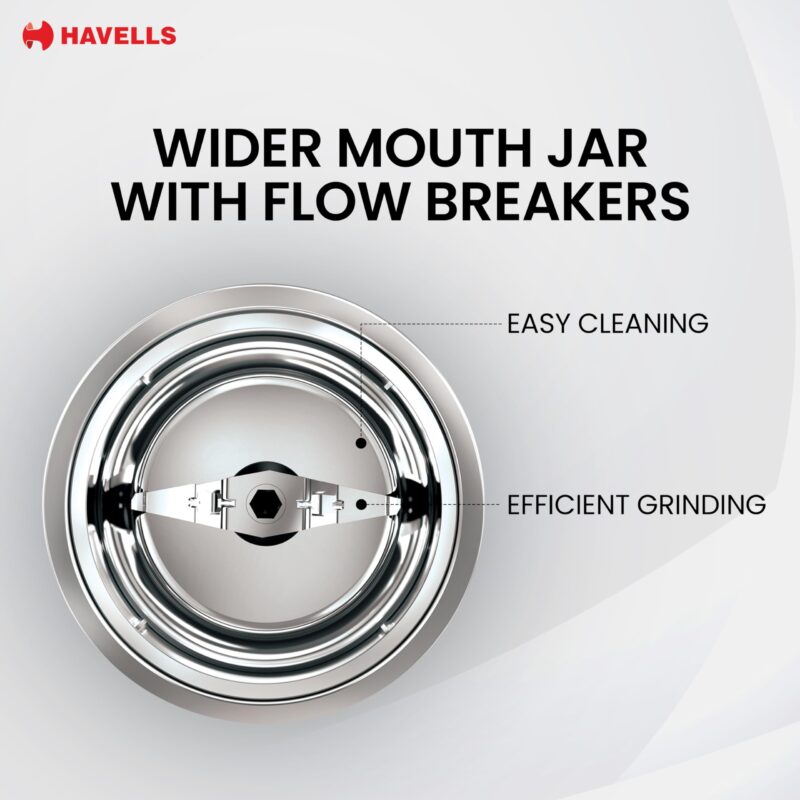 Havells ESO 750W 4 JAR Mixer Grinder, 304 SS Blades, High Speed 21000 RPM motor, Heavy and Wider mouth SS Jars, All Jars with Handle, 2 Year Product & 5 Year Motor Warranty (Teal) - Image 3