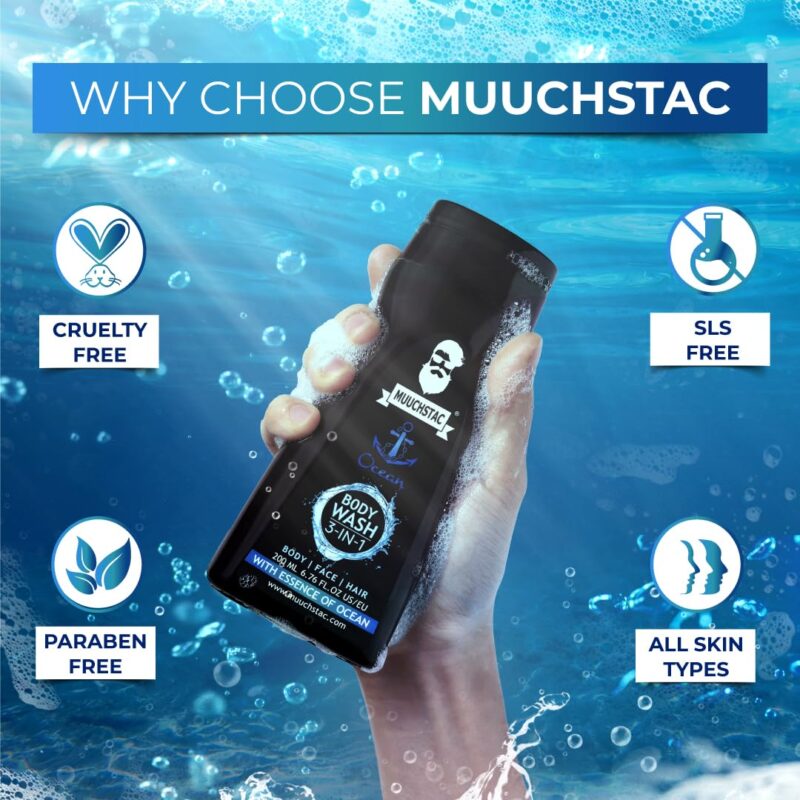 Muuchstac Ocean 3-in-1 Body Wash for Men | Clear Skin, Controls Sweat, Fights Body Acne & Bad Odour, Shower Gel for Long-Lasting Fresh | 200 ml - Image 4