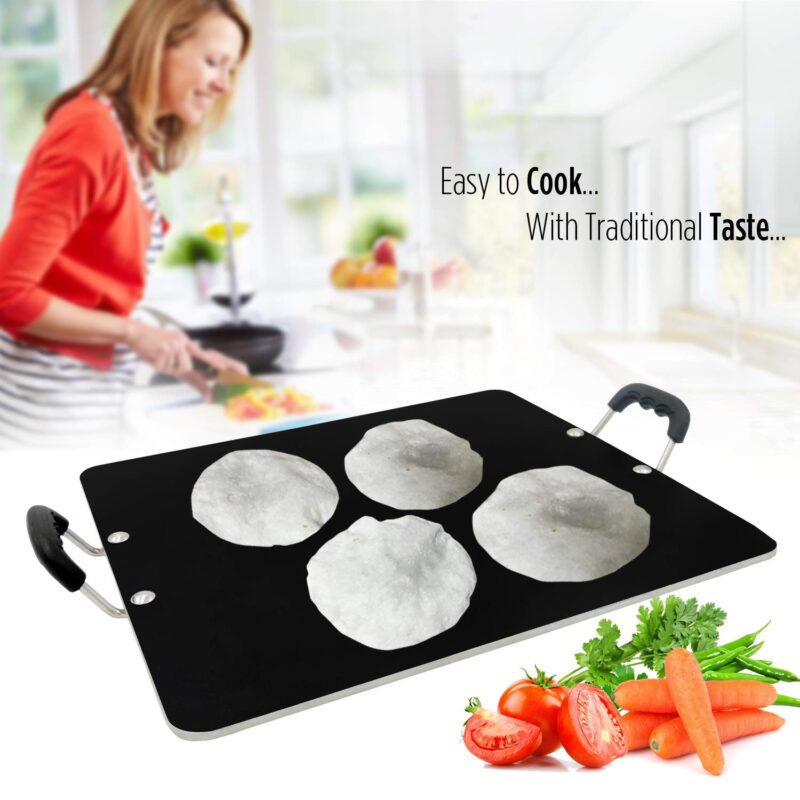 IBELL PT3833 Non Stick Tawa, Dosa Roti Chapati Pathiri Tawa, Large Rectangular Aluminium Body, 38cm x 33cm with 5mm Thickness (Black) - Image 5