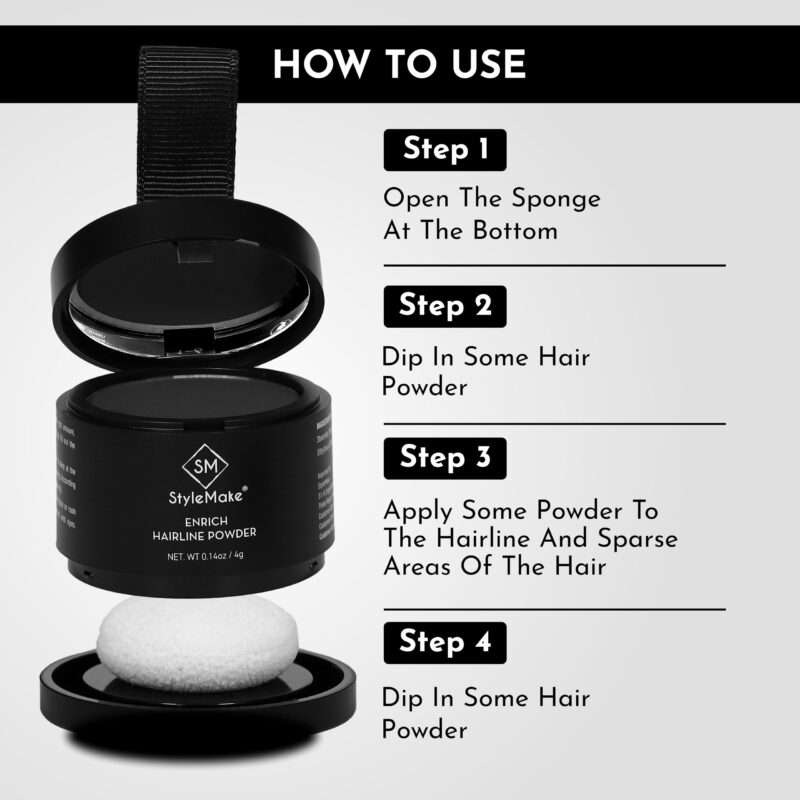 StyleMake Enrich Hairline Powder for Women & Men | Root Touch Up for Grey Hair | Hair Toppers | Hair Cover-Up Powder | Instantly Covers Hair Loss, Patches, and Grey Hair on Beard, (Dark Brown, 4 g) - Image 2