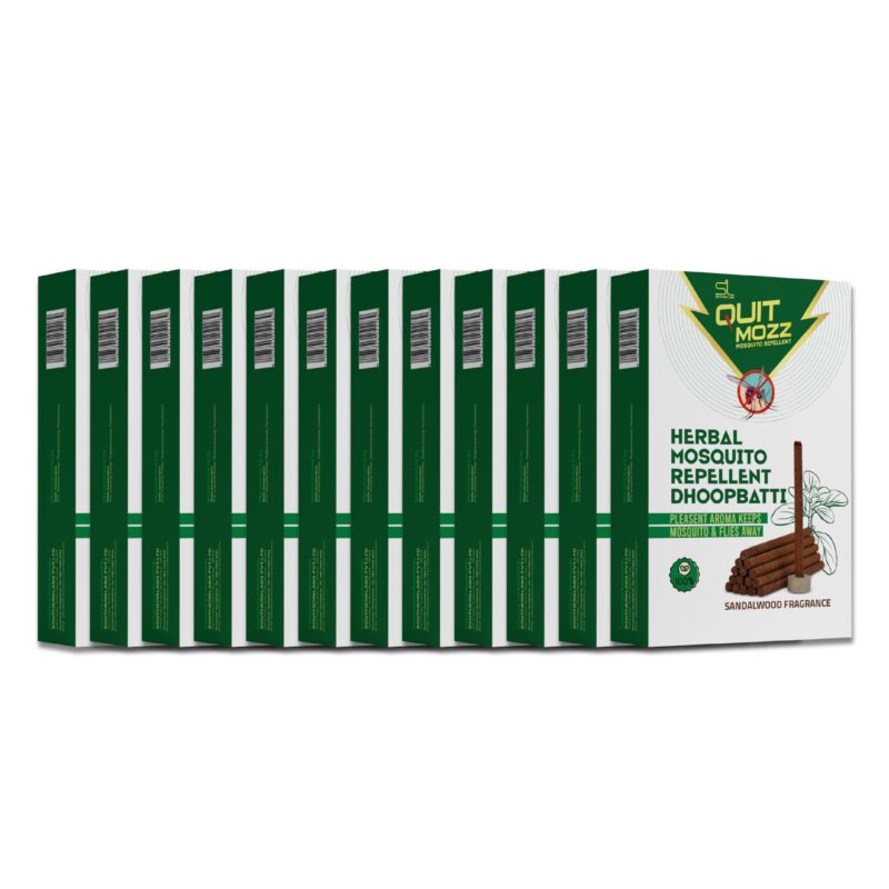 QUITMOZZ Herbal Mosquito Repellent Dhoopbatti, 1 Hour Burning time, Pack of 12 (10 Sticks Each)- Natural Machar Agarbatti, Dhoop Batti, Anti-Mosquito Killer, Chemical-Free Incense Sticks, Kids Safe