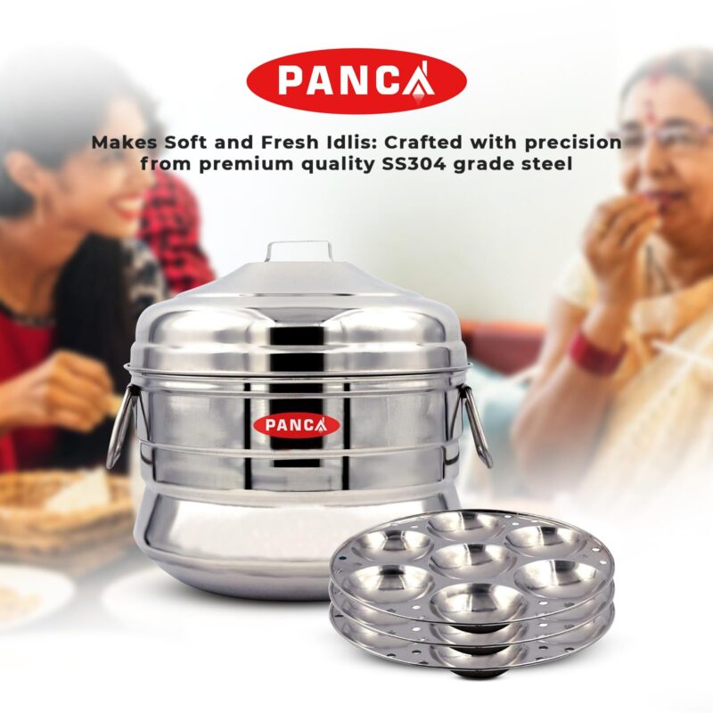 PANCA Stainless Steel Idli Maker 21 Cavity Big Size Idli Cooker 3 Plate,Idli Panai Steamer Premium (21 Idli, 3 Plate) - Image 6