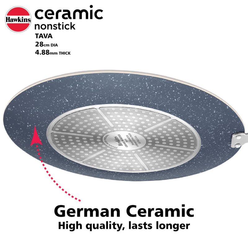 Hawkins Ceramic Nonstick Tava, 28 cm Diameter, Induction Paratha Tawa, Granite Griddle (ICT28) - Image 7