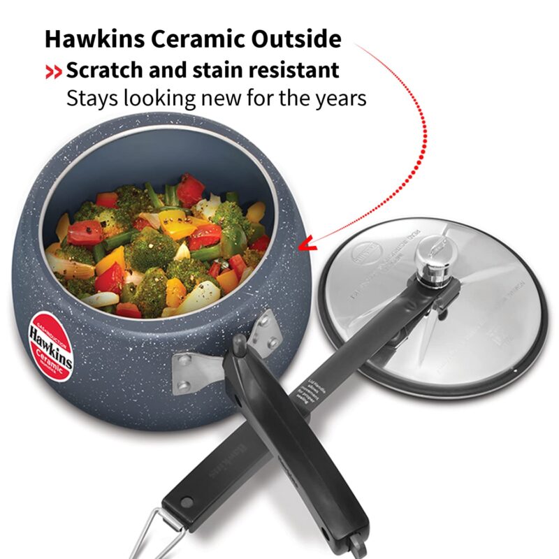 Hawkins 3 Litre Ceramic Nonstick Pressure Cooker, Induction Inner Lid Cooker, Granite Contura shaped Cooker, Best Cooker, Blue (ICC30) - Image 6