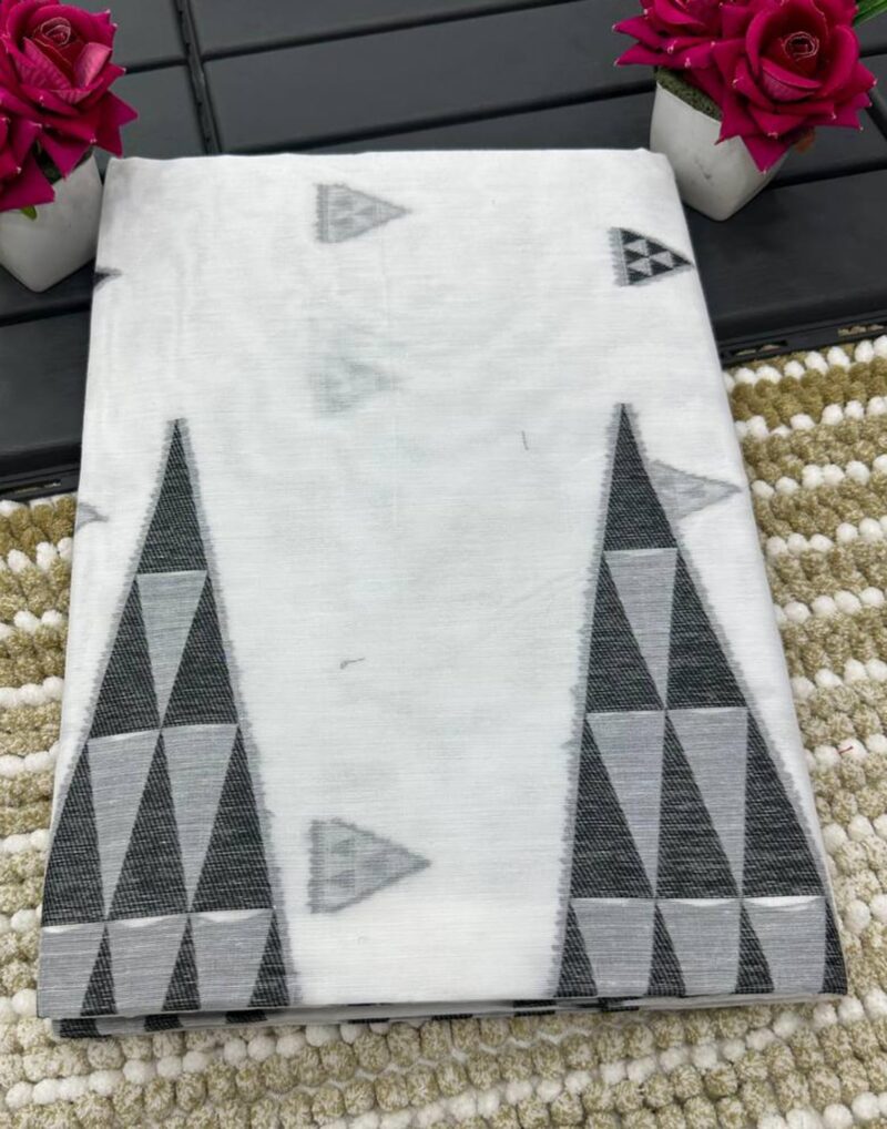 SIRIL Women's Cotton Silk Jamdani Jacquard Saree With Unstitched Blouse Piece (3684S132_White Black) - Image 2