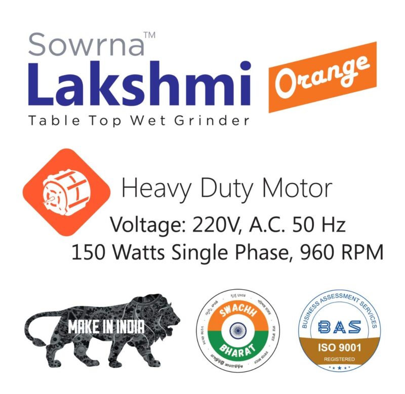 DGMR ENGG WORKS YJ666 150W Wet Grinder, Orange and Grey - Image 2