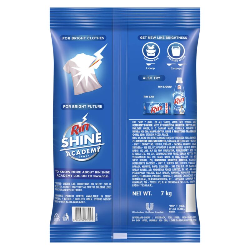 Rin Advanced Detergent Powder | 7 kg Pack | Laundry Detergent For Bright and Dazzling White Clothes | Machine & Bucket Wash - Image 2
