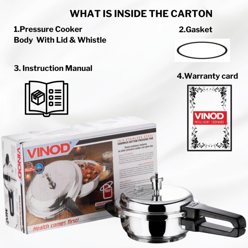 Vinod Stainless Steel Pressure Cooker 2 Litres | Also use as Deep Fry pan | Sandwich Bottom | Induction and Gas Stove Friendly | 2 Years Warranty | ISI and CE certified | Silver - Image 2