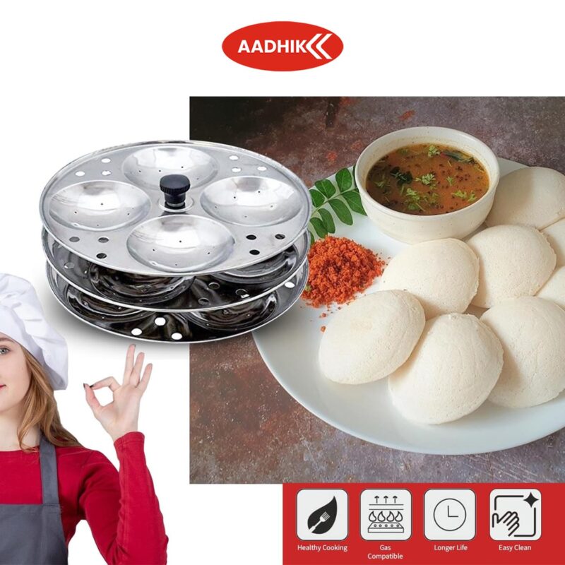 AADHIK Stainless Steel Non-Stick Idli Plates Idli Maker| Idli Stand with Holes for Pressure Cooker, 3 Plate - Image 4