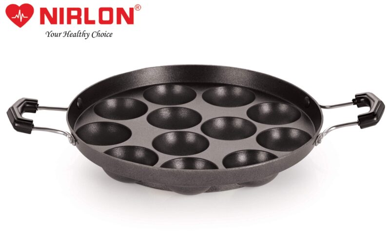 Nirlon Non-Stick Aluminium 12 Cavity Appam PatraPaniyarakkal | Paniyaram | Appam Pan | Pan Cake Maker | Ponganal Maker | Kuzhi Paniyaram | Paddu Tawa with 2 Side Handle[New_26mm_Classic_AP12_No_LID] - Image 6