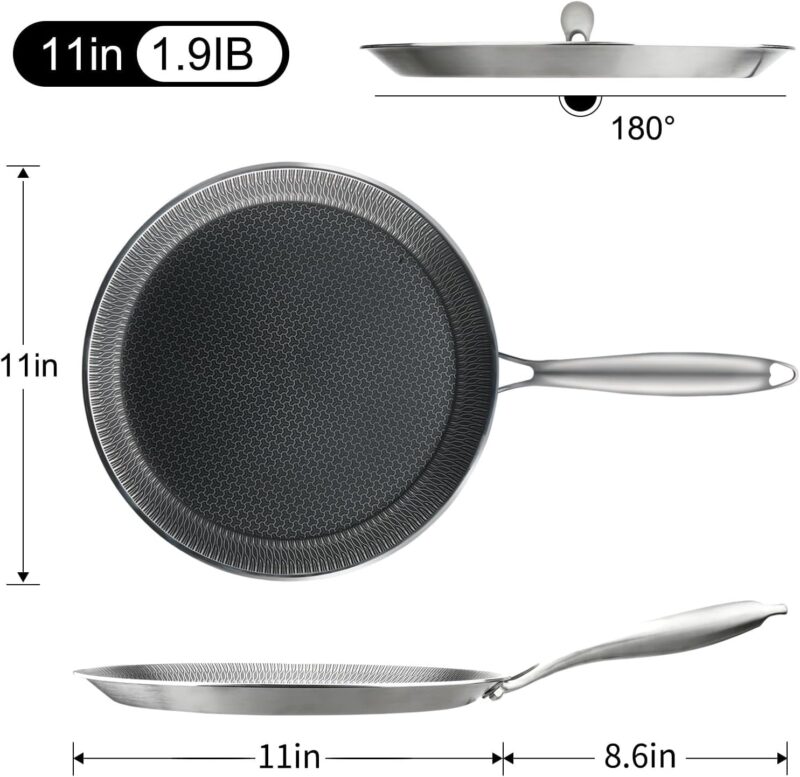 HaRvic Nonstick Crepe Pan Stainless Steel Crepe Pan, Honeycomb Coating Flat Skillet Tawa Dosa Tortilla Omelet Griddle Pan, Induction Compatible (28CM) - Image 7