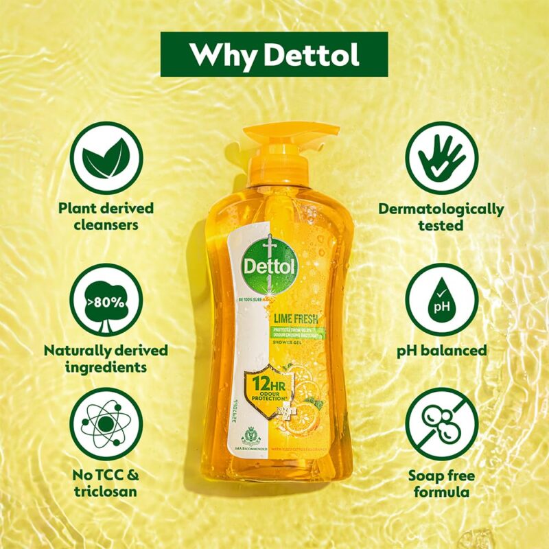 Dettol Body Wash and Shower Gel for Women and Men, Lime Fresh - 500ml With 450ml Refill | Soap-Free Bodywash | 12h Odour Protection - Image 5