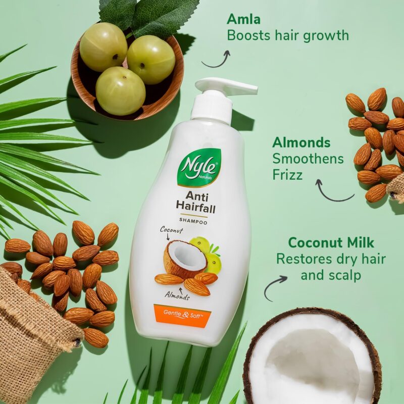 Nyle Naturals Anti-Hairfall Shampoo | For Hairfall Control | With Coconut Milk, Badam and Amla |Gentle & Soft Shampoo For Men & Women |400ml - Image 6
