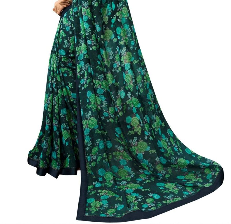 RAJESHWAR FASHION WITH RF Women's Georgette Floral Printed Saree For Women Jacquard Lace Border SareeWith Blouse(A38 BLUE FLOWER NEW 2_Free Size 6.30 Mtr) - Image 3