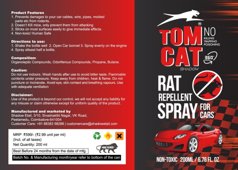 Shadow Securitronics Tom CAT No Entry Rat Repellent Spray for Cars Highly Effective with and Lasts 1 Year Leak Free Easy to Spray Nozzle 1st time in India (1) - Image 7