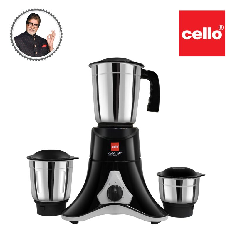 Cello Crown Grind-N-Mix Mixer Grinder 500Watt with 3 Stainless Steel Jars, Black - Image 2