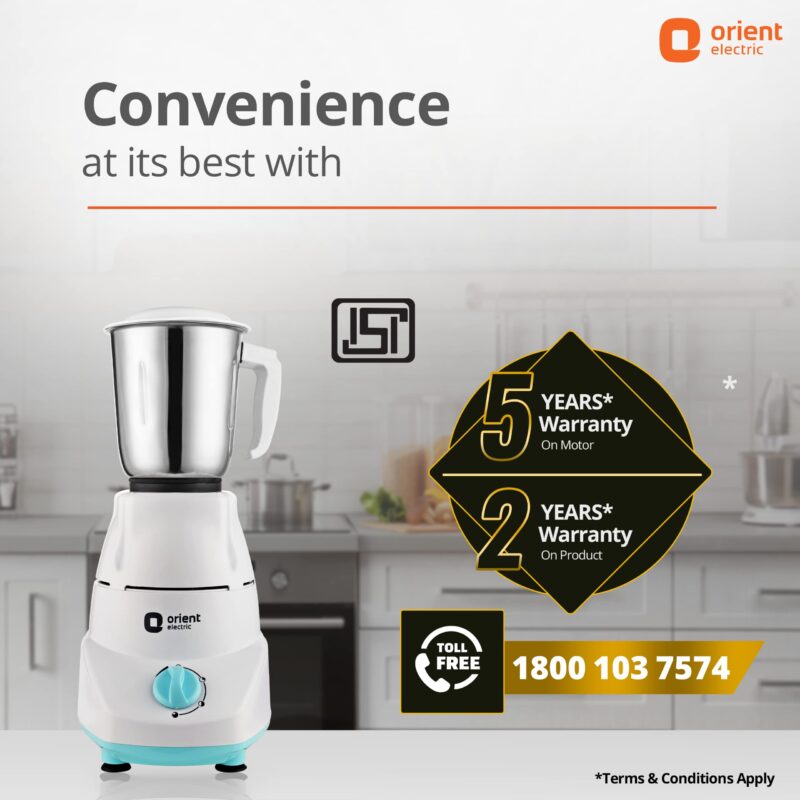 Orient Electric 500W mixer grinder | Kitchen Kraft 500 MGKK50B3 with 3 SS jars | Longer life balanced coil motor | ABS body | Uniform grinding | 5 years motor warranty - Image 2