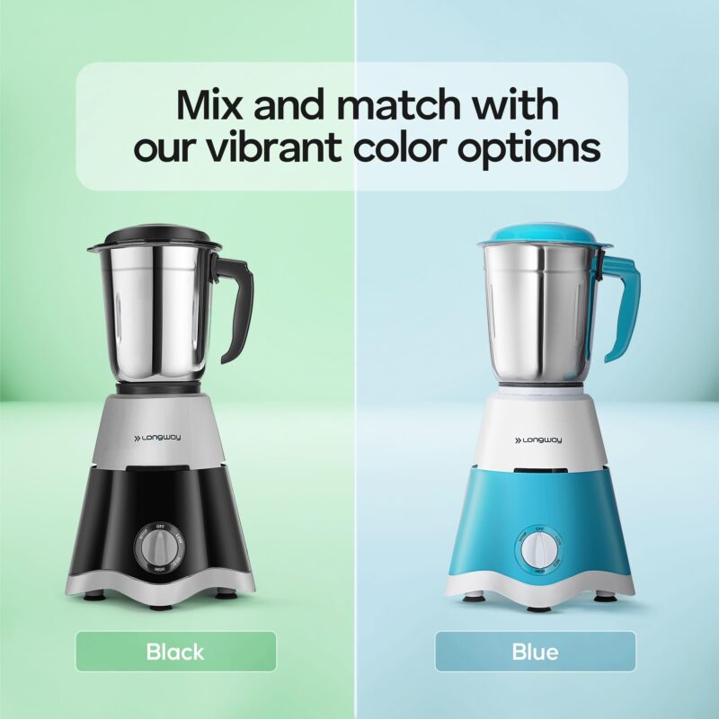 Longway Super Dlx 4 Jar 750 Watt Mixer Grinder - Black & Grey | ABS body | Heavy Duty Motor | Nano-grinding technology | 304 Grade Stainless Steel Blade | Noise levels 80-90 DB |1 Years warranty - Image 3