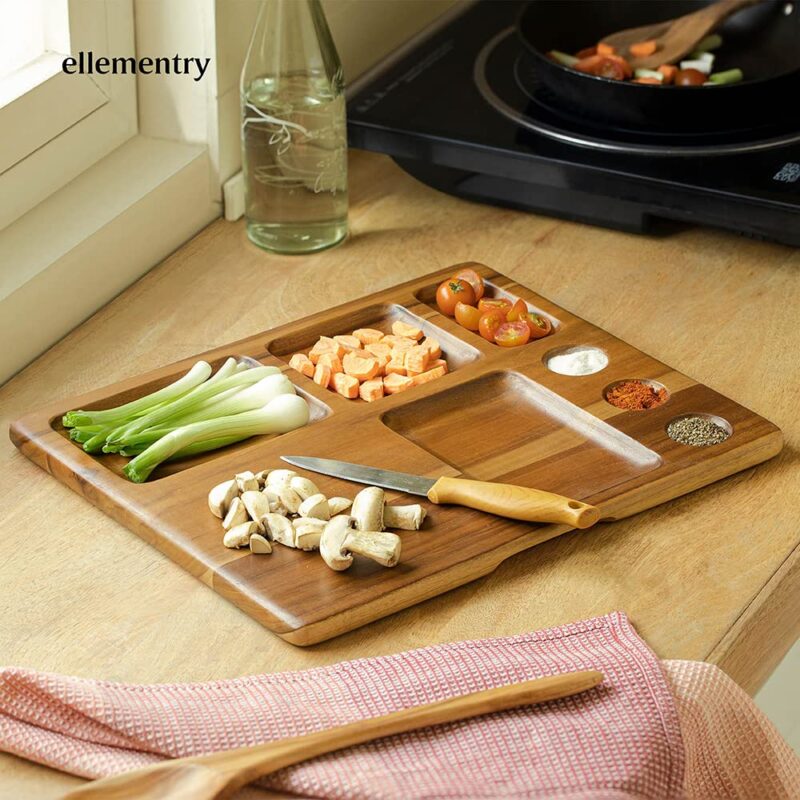 Ellementry Sous Chef Multi Utility Platter | Serving Platter with Wooden Board for Serving Sweets, Cookies, Dry Fruits, Snacks at Home | Chopping Cutting Board for Kitchen Vegetables, Fruits & Cheese - Image 5