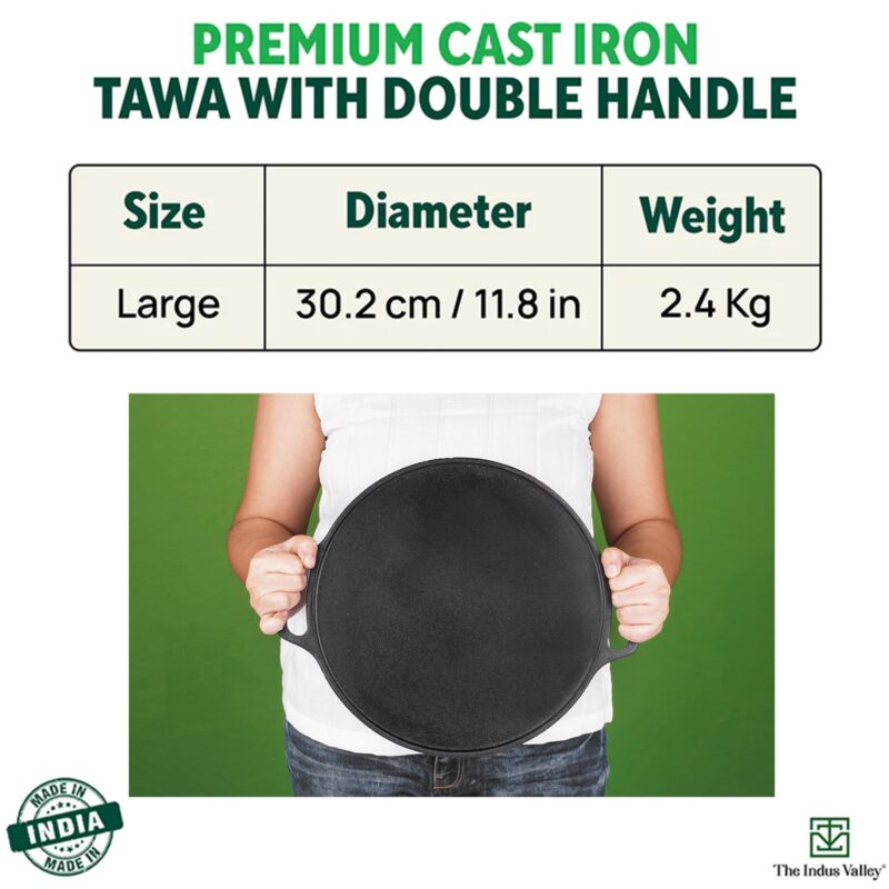 The Indus Valley Pre-Seasoned Cast Iron Tawa for Dosa/Chapathi | 30.2cm/11.8 inch, 2.4kg | Induction Friendly | Nonstick, Pre-Seasoned Tawa, 100% Pure & Toxin-Free, No Chemical Coating, Black - Image 10