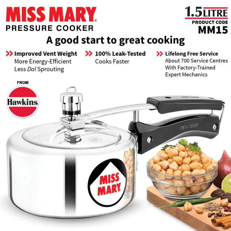 Hawkins 1.5 Litre Miss Mary Aluminium Pressure Cooker, Small Inner Lid Cooker, Silver (Mm15), 1.5 Liter - Image 9
