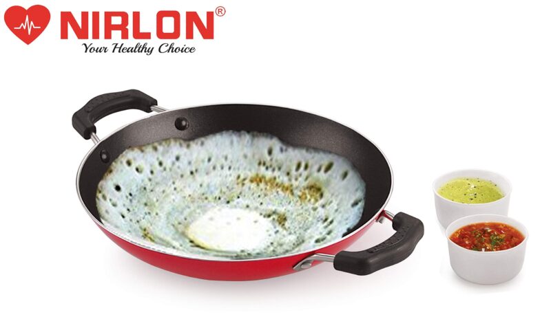 Nirlon Non Stick Aluminium Gas Compatible Appa Chatti/Appam Pan/kallu with Steel Lid 22.5cm - 1 LTR[New_26mm_Classic_AC] - Image 3