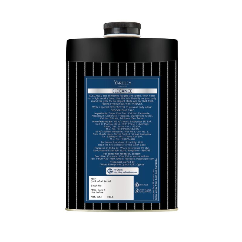 4x Yardley London Elegance Deodorizing Talc| Fougere Aromatic Woody Fragrance| Masculine Fragrance| Body Talc for Men| 250g - Pack of 4 - Image 5