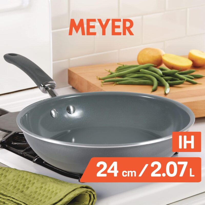 Meyer Anzen Healthy Ceramic Coated Aluminium Frypan | Frying pan Induction Base | Ceramic Pan | Omlette Pan | Ceramic Coated Frying Pan | Ceramic Fry Pan for Cooking, 24cm/2.1L, Grey - Image 9