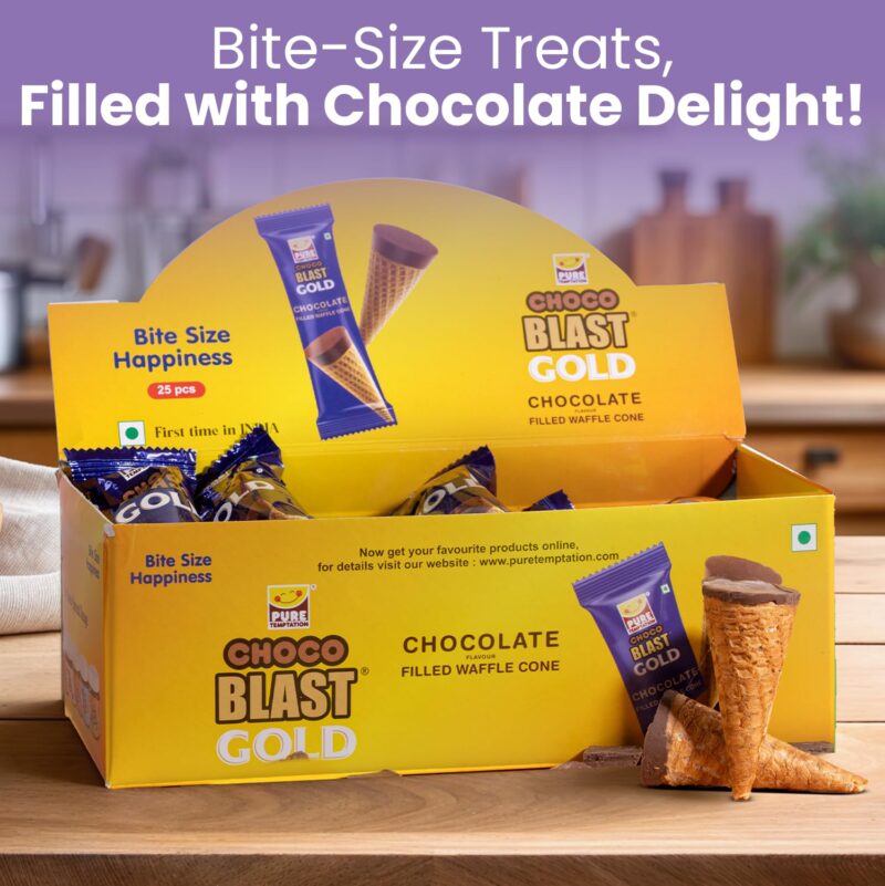 Pure Temptation Chocoblast Chocolate-Filled Waffle Cones [20 Pieces Box] Snacks for Kids & Adults - Non-Meltable Chocolate, Valentine Gift Box - Individually Wrapped Chocolate Cone Bites, 375 Gram - Image 8