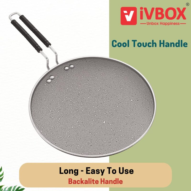 ivbox Rio-Marble Induction Base 300mm Non-Stick Multi-Purpose Aluminium Tawa, Grey (30cm, Induction and Gas Stove Compatible) - Image 4