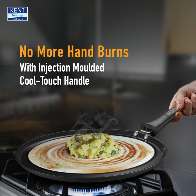KENT Hard Anodised Dosa Tawa 30 Cm | Non Reactive, Non Toxic, & Non Staining Food Grade Surface. | 4.88Mm Thick Base For Uniform Heating | Induction Friendly, Black - Image 2