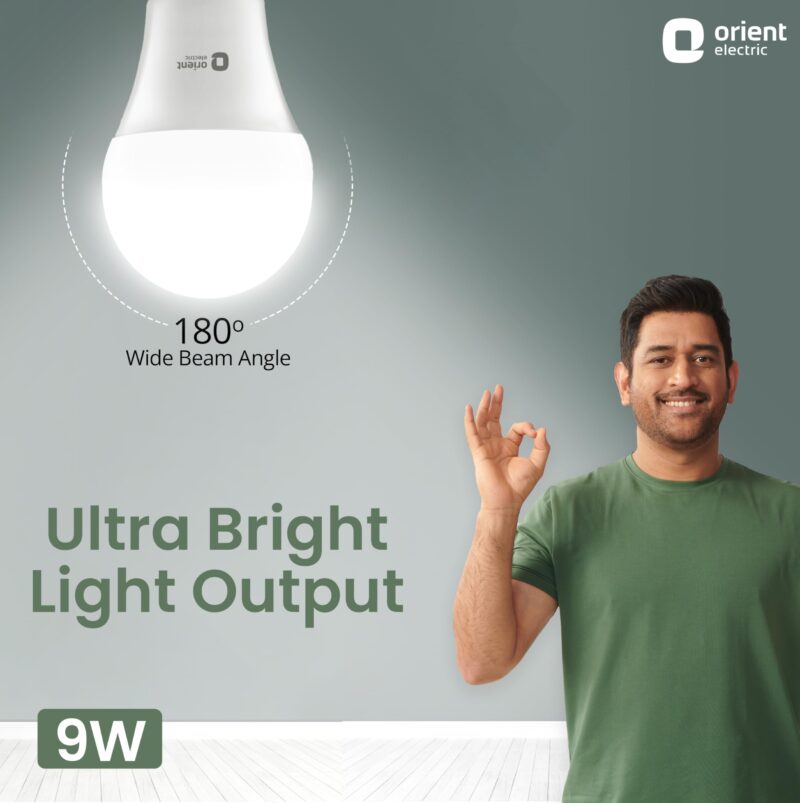 Orient Electric 9W High Glow LED bulb| 180-degree wide beam angle| Voltage surge protection up to 4 kV| 6500K, Cool White| B22d base| Made in India| Pack of 2 - Image 6