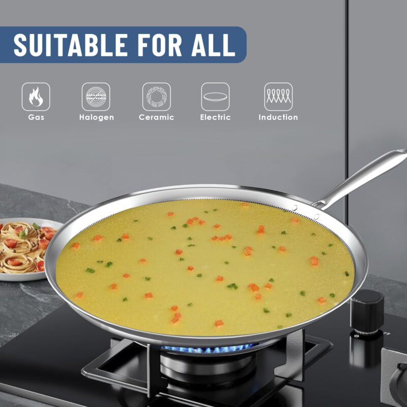 Esspy 11.5inch/29cm Triply Non Stick Dosa Tawa | Stainless Steel Tawa for Dosa | Tawa for Roti/Chapati/Paratha | Metal Spatula Friendly, 4.0 mm Thick, Honeycomb Pattern, Riveted Handle, Food Safe - Image 4