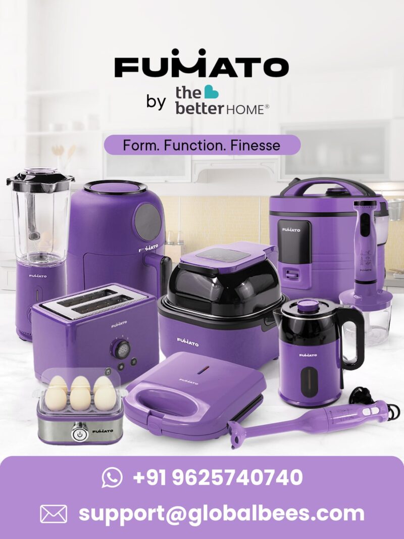 FUMATO 800W Nutri Blender- 3 Jars, 2 Stainless Steel Blades, 100% Pure Copper Motor, 2200 RPM, 2 Speed Modes, Pulse Function & 1 Year Warranty | Smoothie, Juices, Shakes, Purees & Grind Spices- Purple - Image 2