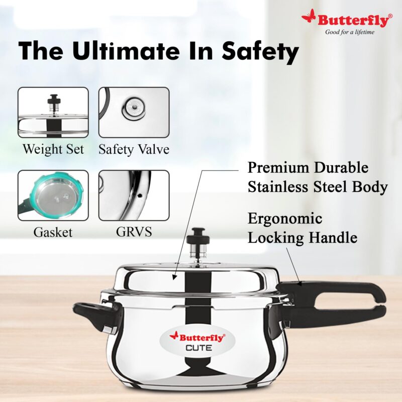Butterfly Cute Ss Induction Compatible Outer Lid Stainless Steel Pressure Cooker With Glass Lid 3 liter, Silver - Image 4