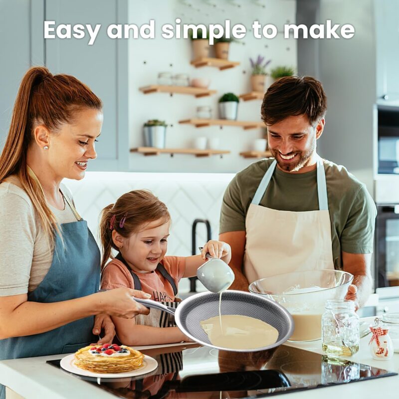 Limpus Nonstick Crepe Pan, 26cm Stainless Steel Crepe Pan, Honeycomb Coating Flat Skillet Tawa Dosa Tortilla Omelet Griddle Pan, Induction Compatible (26 cm) - Image 3