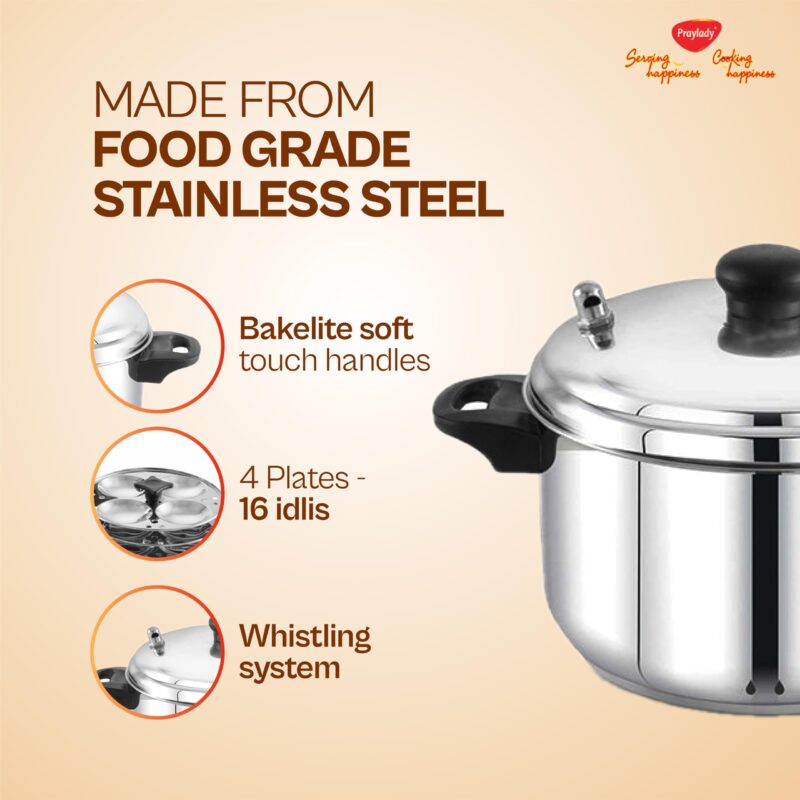Praylady 3ply base 16 idly cooker with 4 plates - durable, even heating, Stay cool handles, perfect for fluffy idlis/Sandhwich bottom/induction base - Image 7