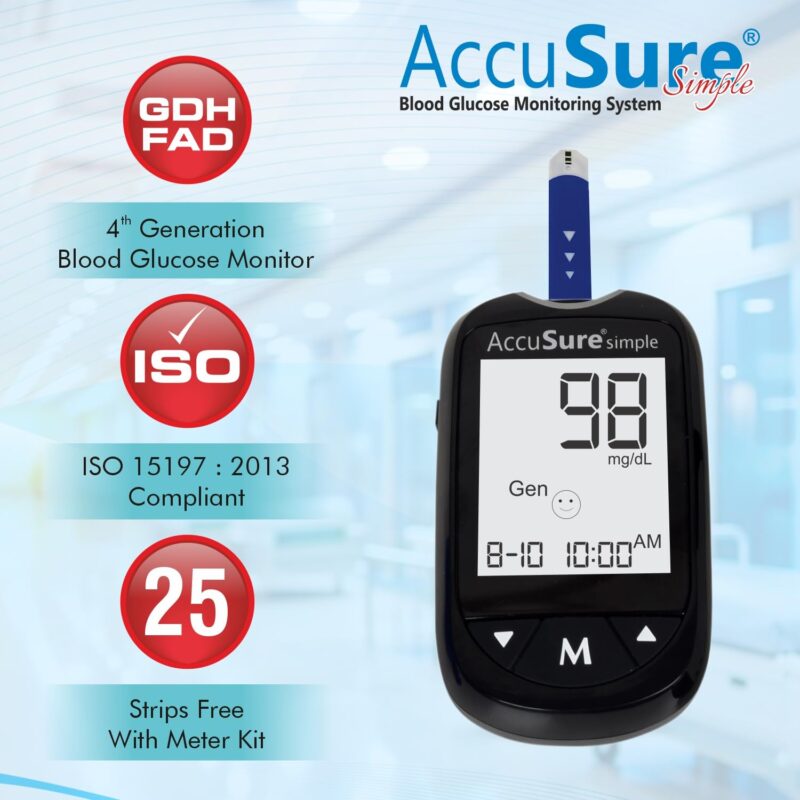 AccuSure Instant Digital Simple Glucometer Kit |with 25 Strips,10 Lancet,1 Lancing device for Accurate Blood Glucose Sugar Testing Machine - Image 8
