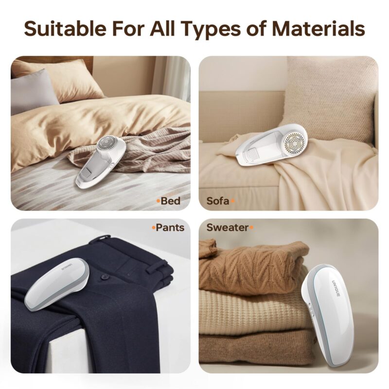 UN1QUE Rechargeable Lint Remover, Six-Blade Design Lint Remover for Clothes, USB Charging Port, Supports Cordless Use, Lint Remover for Woolen Clothes, Blankets, Sofas, Curtains, etc.-White - Image 2