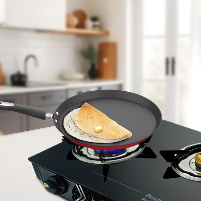 ‎Preethi Dura Collection Non Stick Tawa, 28 cm, Gas & Induction Compatible, 5 Star Non Stick Effect, Chilly Red - Image 2