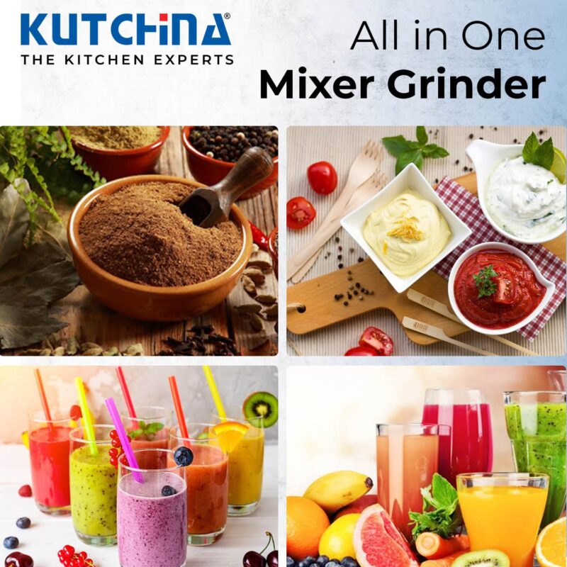 Kutchina Grindo Excel Mixer Grinder 500 Watt with 4 Jars (Juicer Jar, Liquidizing, Wet Grinding, Chutney Jar) | Stainless Steel Blades | Mixer Grinder 500+ Watt | 2Yrs on Product, 5Yrs on Motor - Image 3
