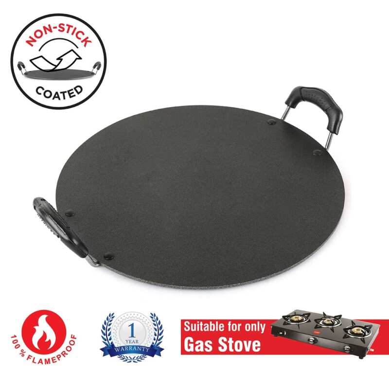 Cello Aluminium Non-Stick Patri Tawa Round, 30cm, Black and Grey | Induction base Flat Tawa | Dosa Tawa, Roti, Paratha, Chapati Tawa - Image 6