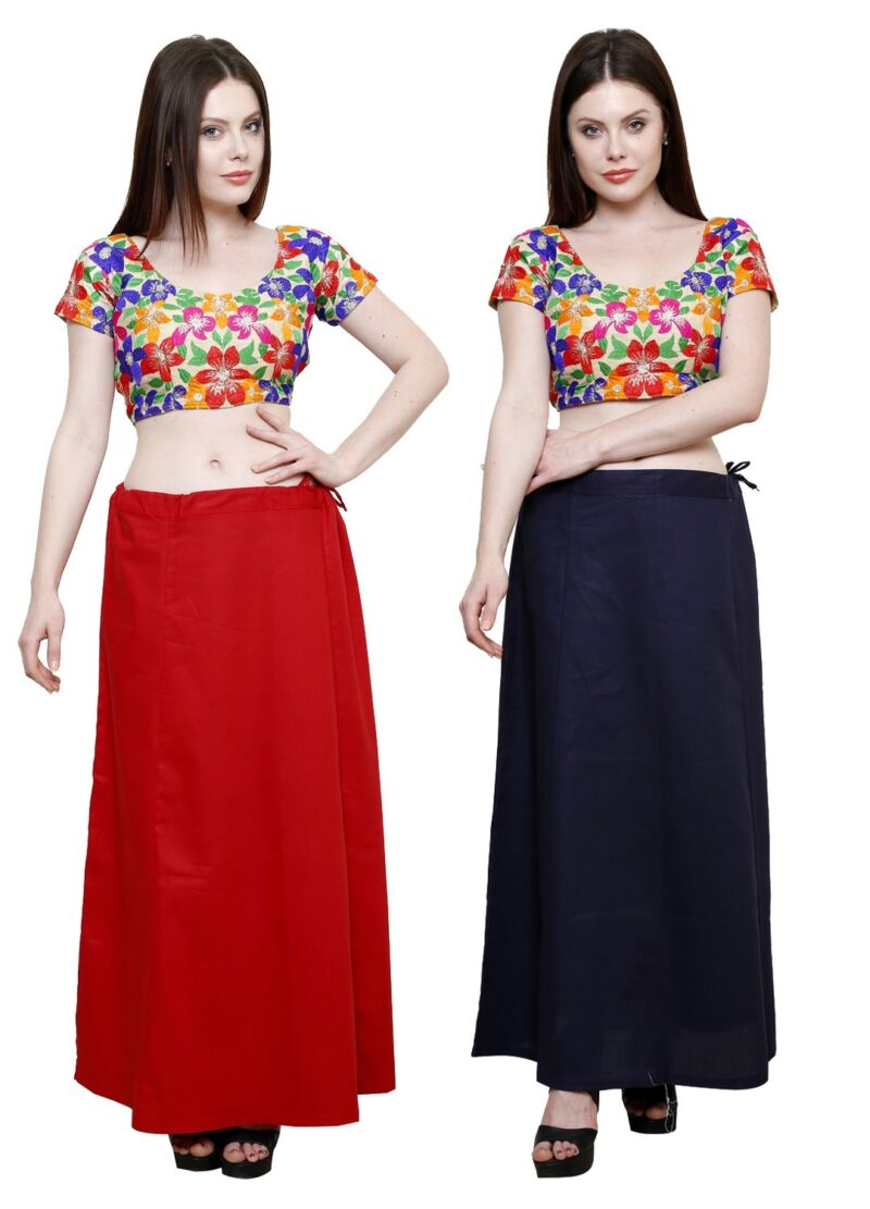 Pistaa's Women's Combo of Cotton Inskirt Saree Petticoat (Maroon, Navy Blue, Free Size)