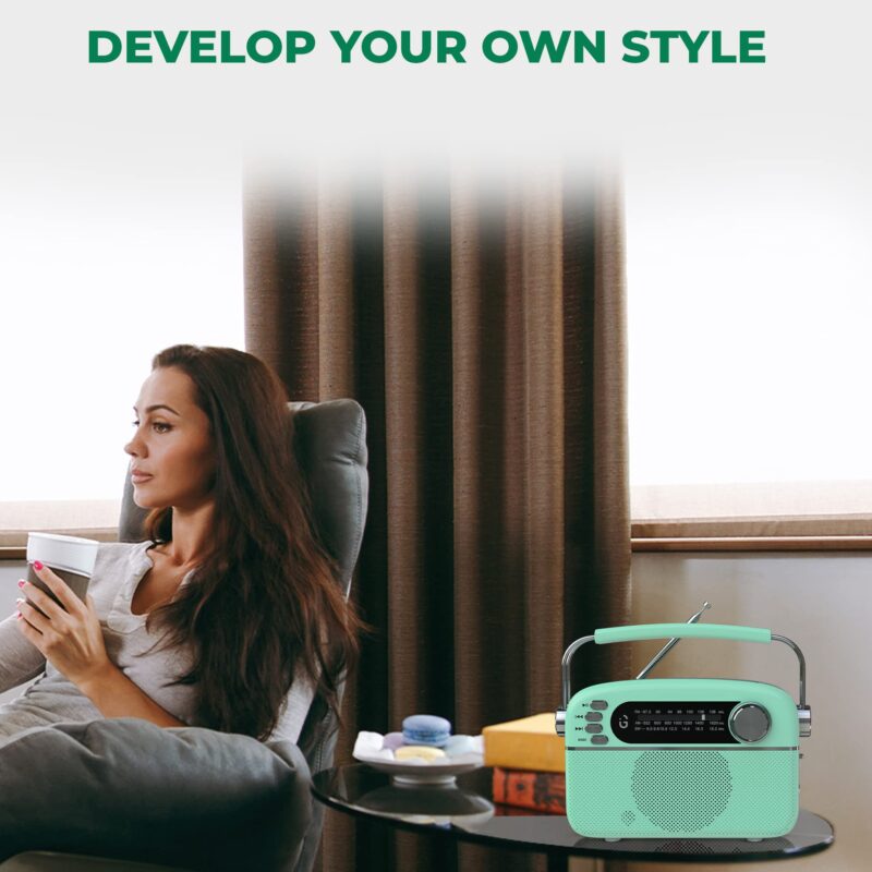 iGear Evoke Retro Modern style Radio and MP3 player with FM/AM/SW, 3 bands, Bluetooth, USB, TF/SD Card, 1200mAh rechargeable battery, Solar charger, Material ABS and Metal, Colour Pearl Blue and Silver, 1 Year Free replacement warranty. - Image 4